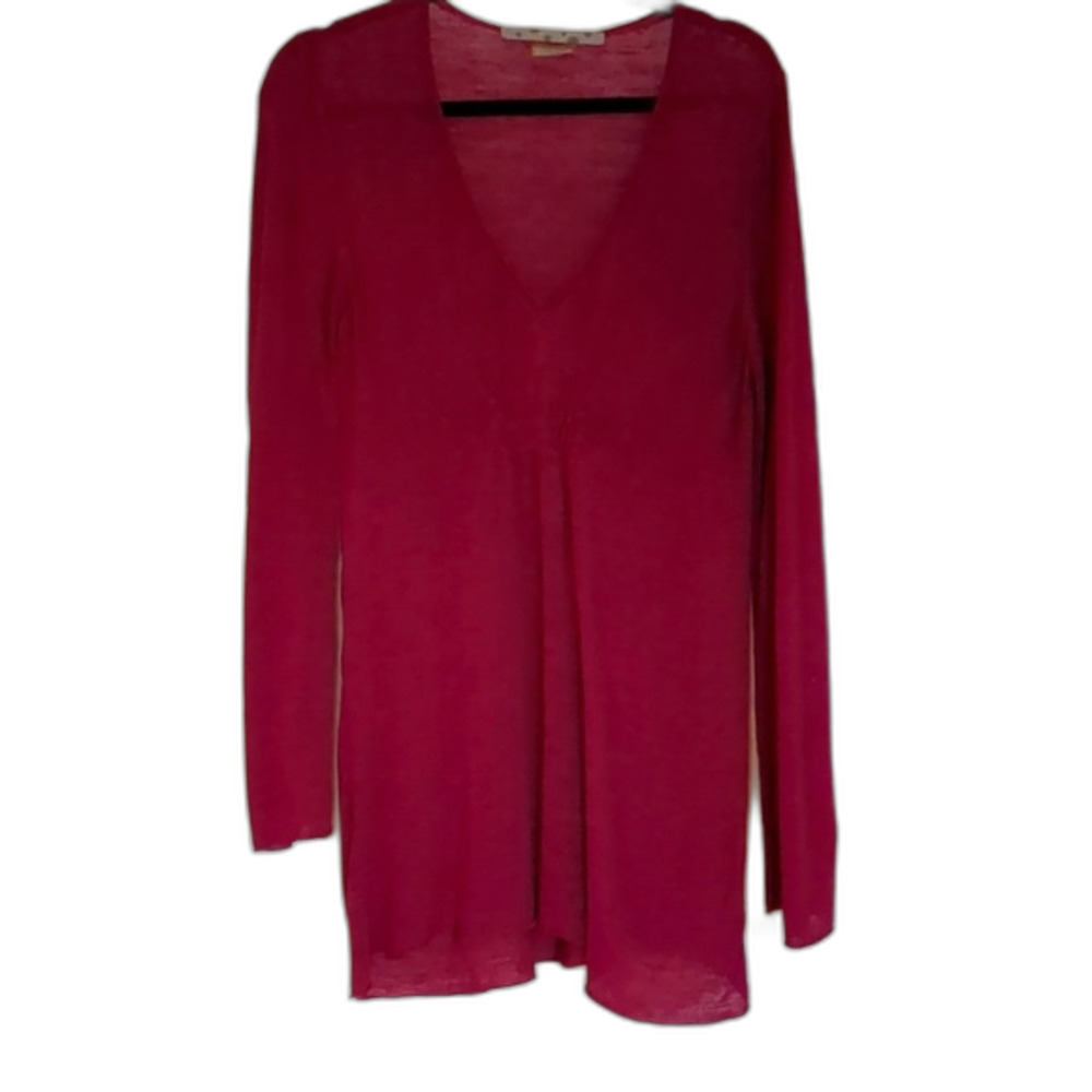 Athleta Fuscia linen blend long sleeve tunic Tulip Sleeves LG